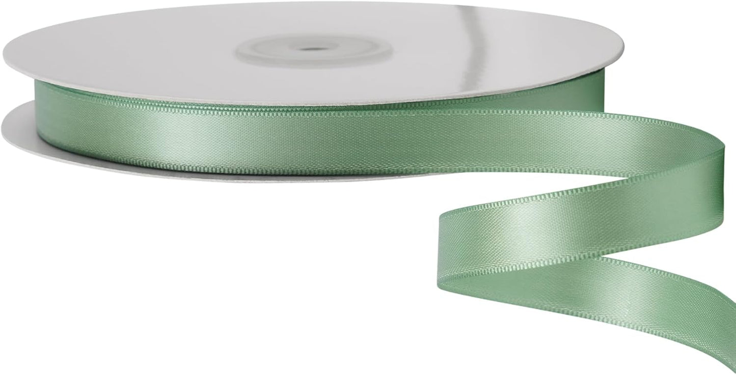 LIUYAXI Sage Green Satin Ribbon, Double Faced 1/2" X Continuous 25 Yards Ribbons Perfect for Gift Wrapping Bows Bouquet Wedding Craft and More