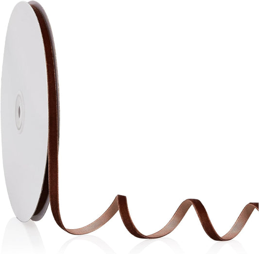 1/4" X 20 Yards Brown Velvet Ribbon for Christmas Tree Wreath Decoration Handmade Crafts Ornaments Gift Wrapping & Bow Making