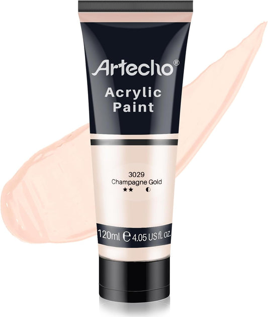 Artecho Acrylic Paint, Champagne Gold Paint (120ml / 4.05oz) Tubes, Art Craft Paints for Canvas, Rock, Stone, Wood, Fabric, Art Supplies
