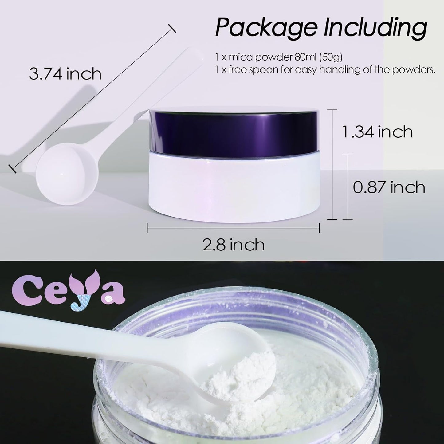 Ceya Interference Mica Powder, 1.8oz/ 50g Noble Purple Chrome Powder, Cosmetic Grade Pearlescent Effect Color Shift Pigment for Epoxy Resin, Makeup, Nail Polish, Soap Candle Making, Slime, Paint