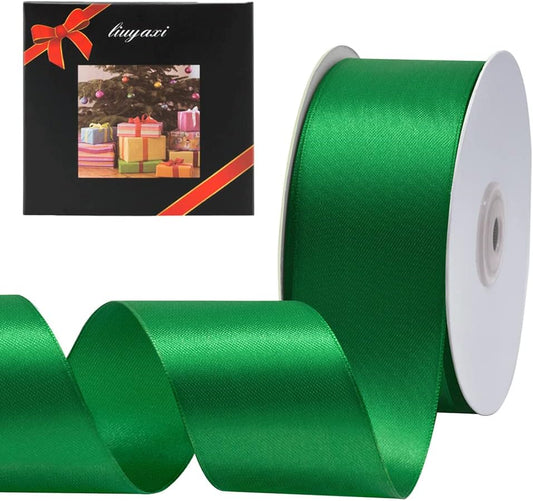 LIUYAXI Green Double Faced Satin Ribbon, 1-1/2" X Continuous 50 Yards, Ribbons Perfect for Gift Wrapping Wedding DIY Craft Bow Making & Other Projects