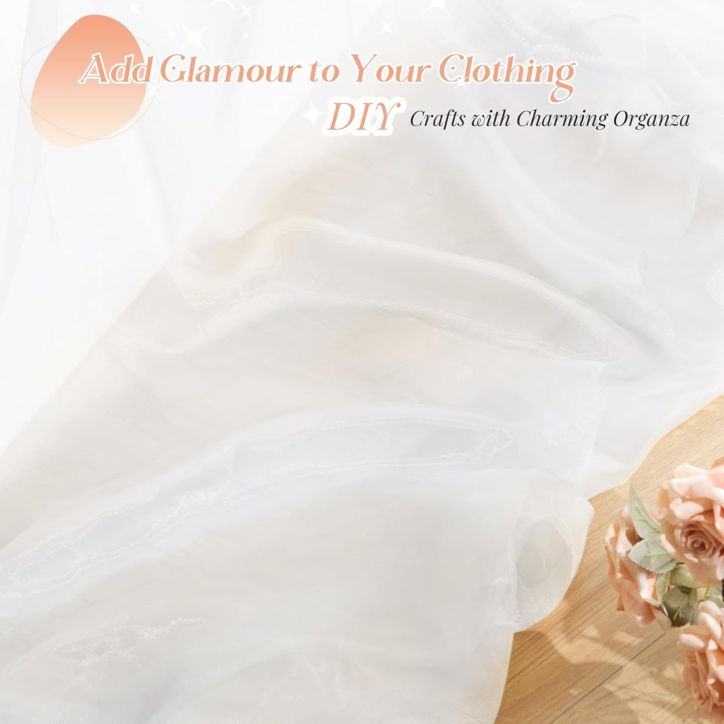 P Pothuiny Sheer Organza Fabric by The Yard, 3 Yards x 60 Inch Wide Bridal White Organza Tulle Fabric Roll Shiny Gauze Fashion Dress Sewing Craft for Wedding Party Decorations Backdrop