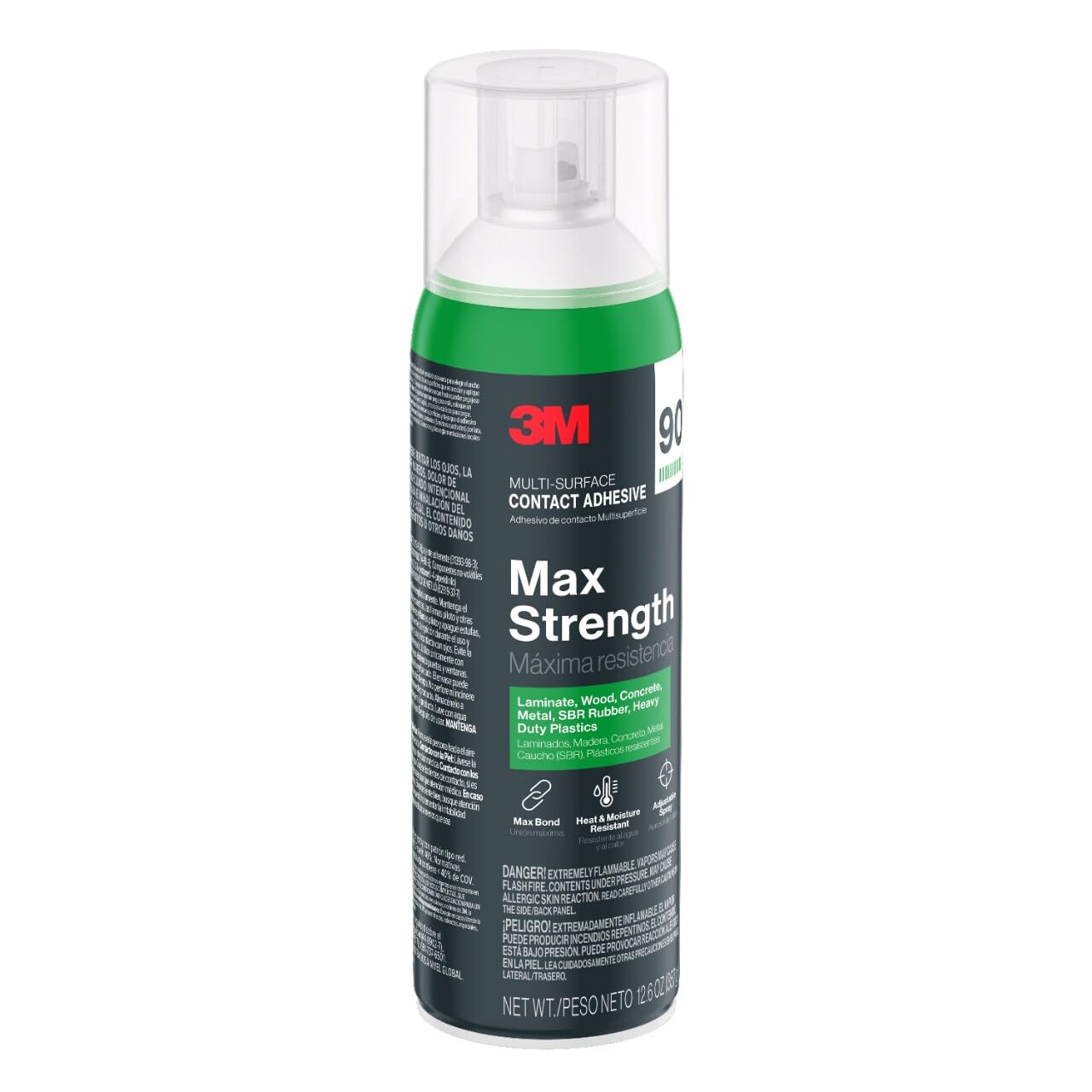3M Max Strength 90 Multi-Surface Contact Adhesive, 12.6 oz., Low VOC, Max Bond, Heat & Water Resistant, Adjstable Spray for Metal, Wood, Plastics, Laminates, and Concrete (99-NAT)