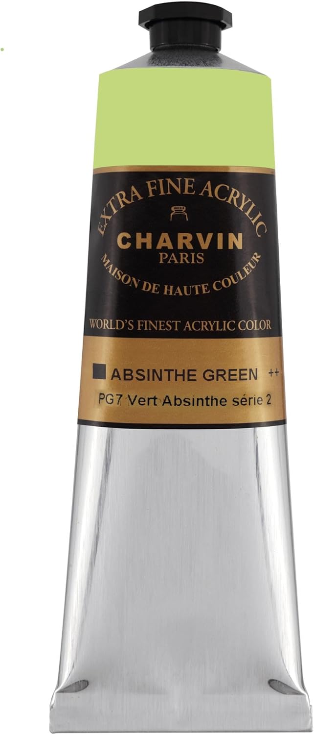 Charvin Extra Fine Professional Acrylic Paint - Absinthe Green, 150ml Tube, Triple-Milled, Lightfast Pigments, Open Stock Artist Acrylic Paints in Nature-Inspired Hues
