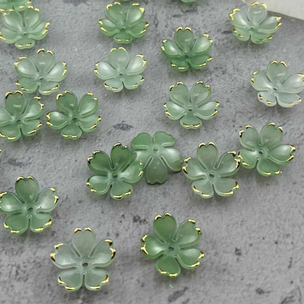 100pcs Acrylic Flower Beads, 19mm Cherry Blossom Plastic Gradient Flower Spacer Beads for DIY Crafts Bracelet Necklace Earrings Jewelry Making(Green)