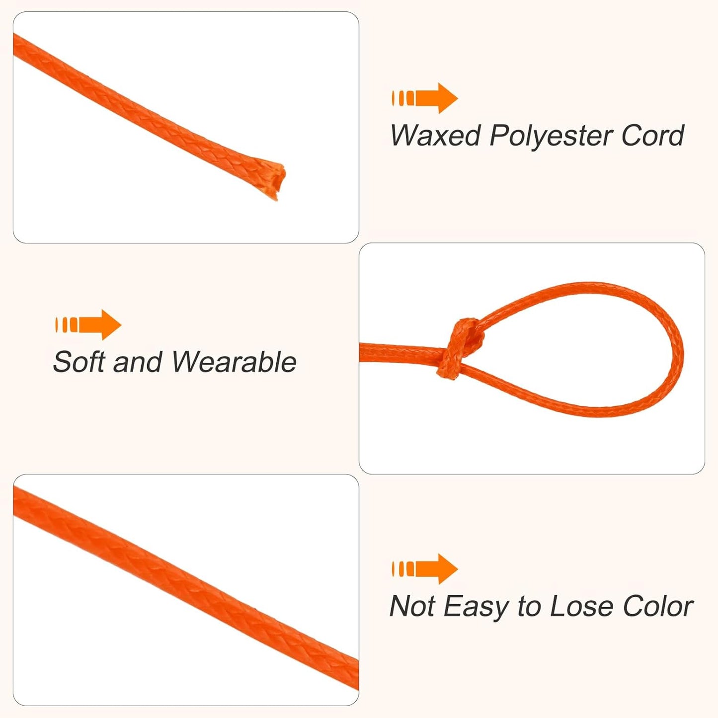 MECCANIXITY Waxed Cord 1.5mm Waxed Thread 87 Yard Wax String Leather Cord for Bracelet Making, Necklaces, Beading, Jewelry Making and DIY Crafts(Orange)