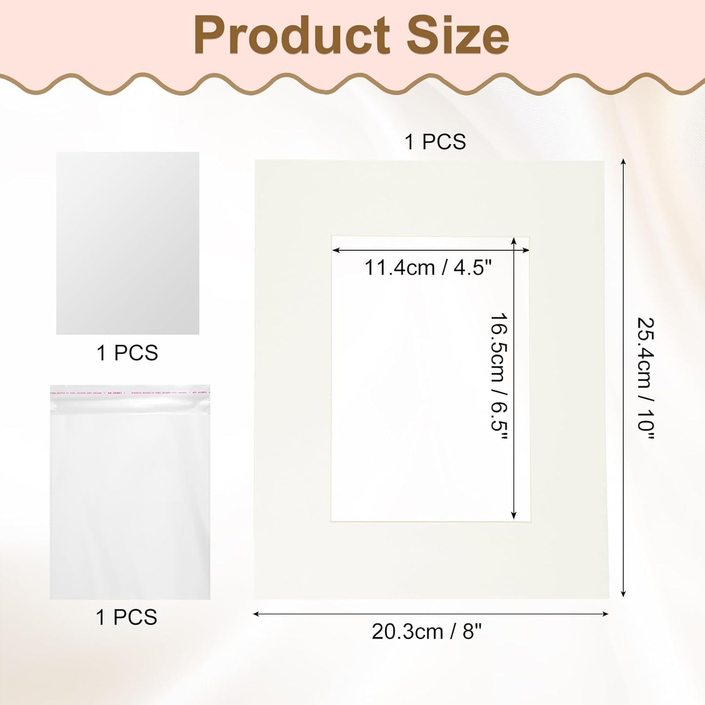 uxcell Picture Mats, 8 x 10 Mat Board Center for 5 x 7 Pictures Acid Free White Core Bevel Cut Frame Mattes with Backing for Display Art Measuring, Cream