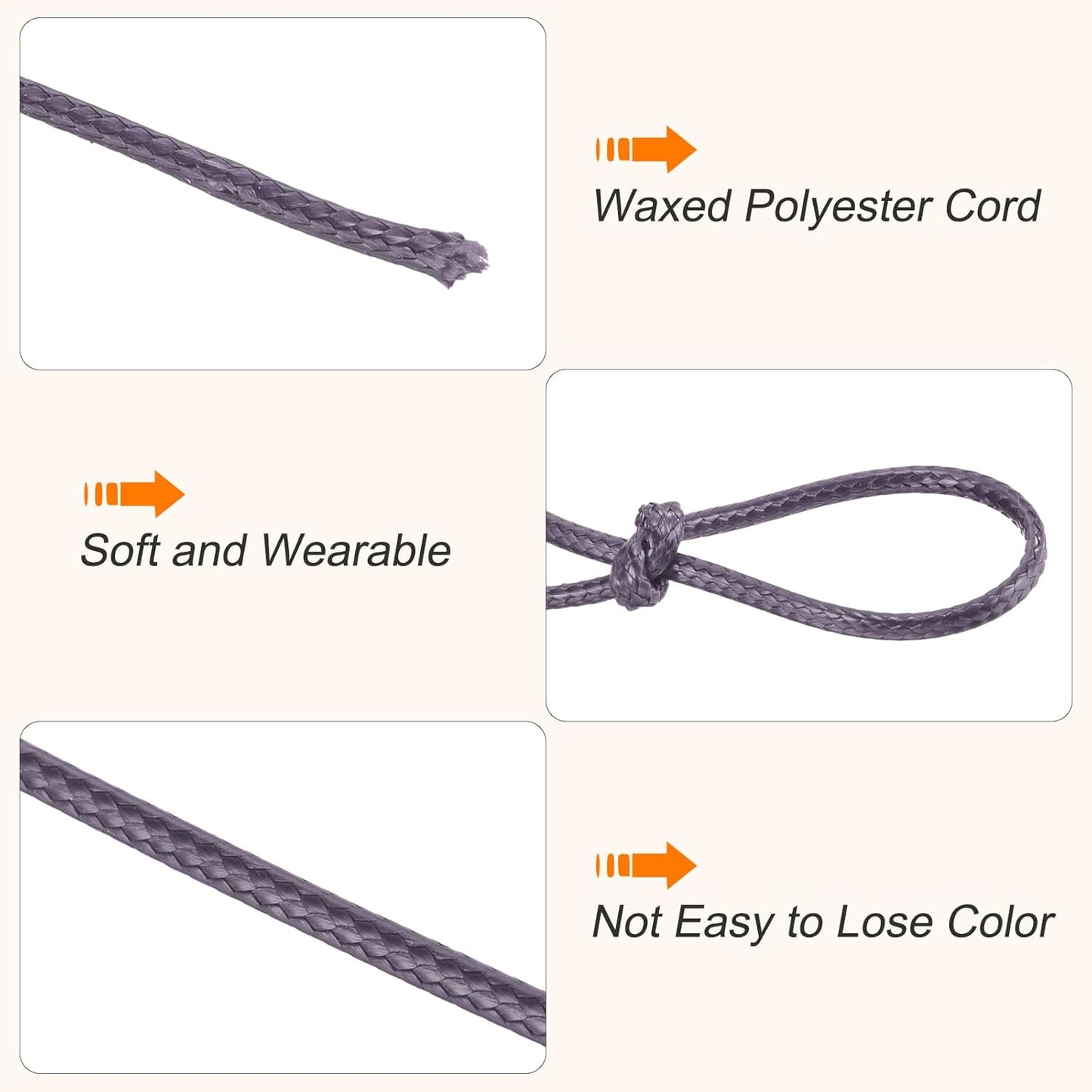 MECCANIXITY Waxed Cord 2.5mm Waxed Polyester Cord 87 Yard Wax String for Bracelet Making, Necklaces, Beading, Jewelry Making and DIY Crafts(Dark Purple)