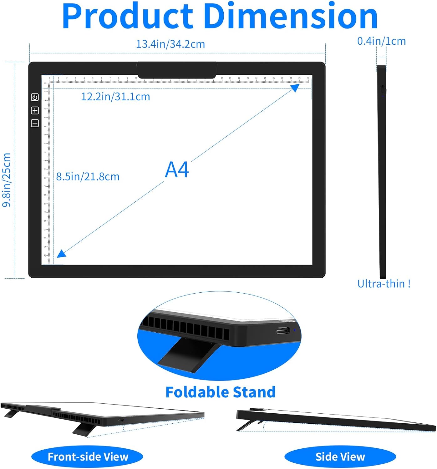 HIUKCOLED Rechargeable A4 Light Pad, Battery Powered Light Board with Top Clip＆Stand, Stepless Dimmable＆6-Level Brightness Adjustable, Wireless LED Tracing Box for Diamond Painting,Drawing,Sketching