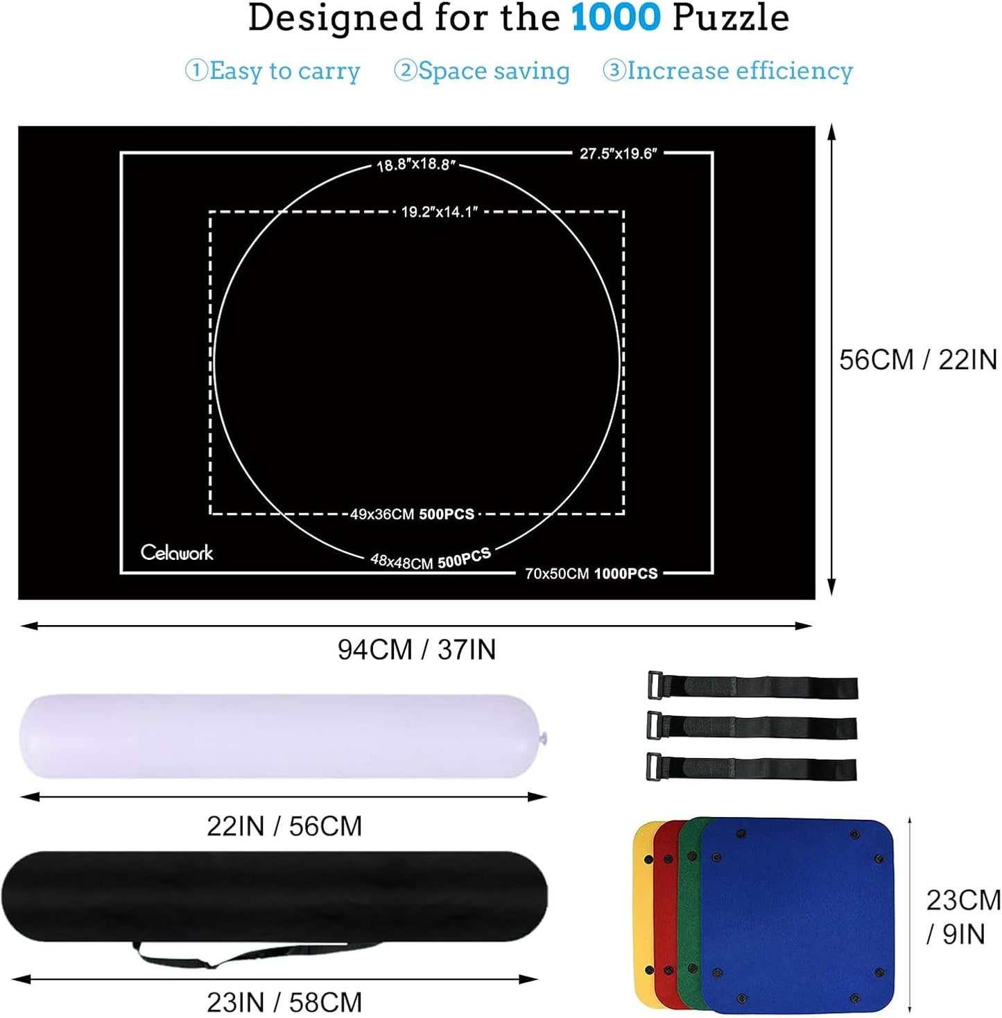 Celawork 1000 Pieces Puzzle mat roll up with Puzzle Sorting Trays,Jigsaw Puzzle Accessories for Puzzles Storage and Saver, Jigsaw Puzzle mat for Adult