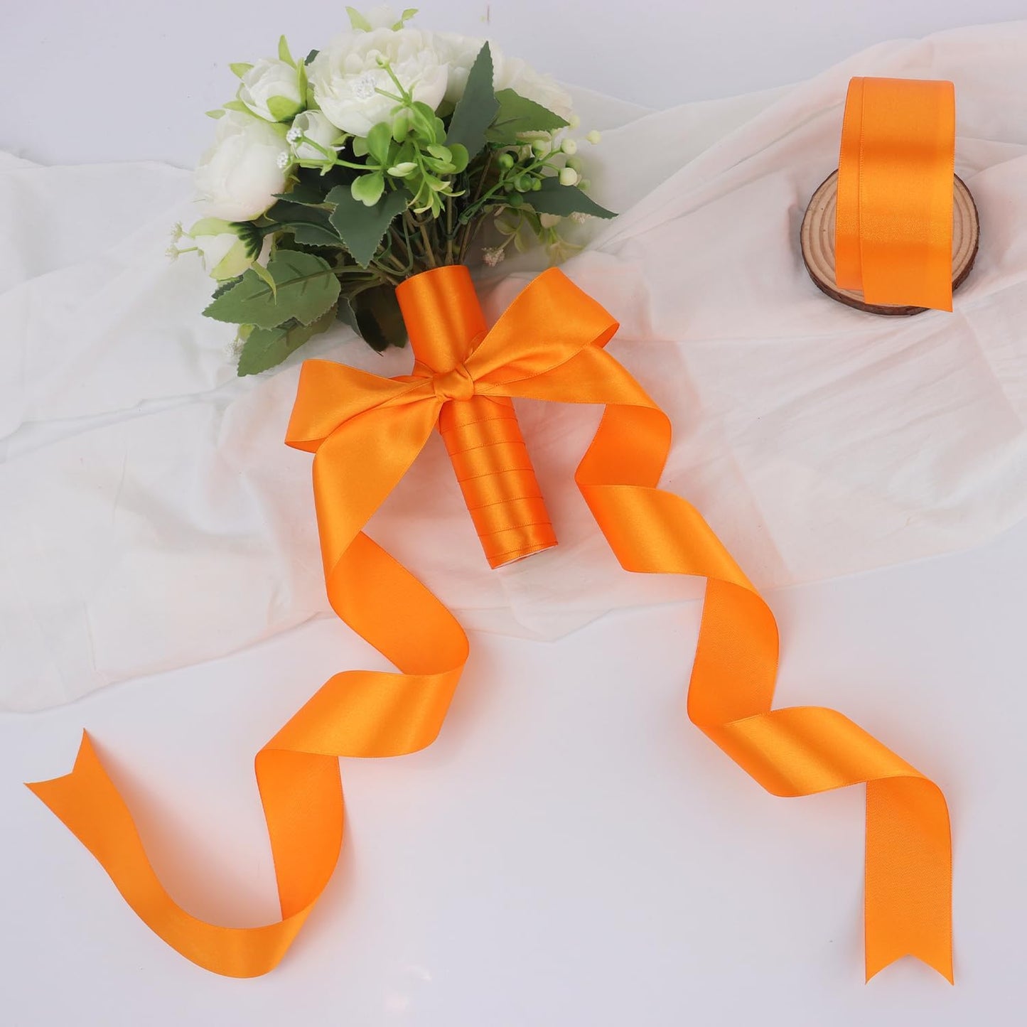 Orange Solid Satin Ribbon 1-1/2 Inch 25 Yards Solid Polyester Fabric Ribbon for Gift Wrapping Wedding Christmas Baby Shower Birthday Party Decoration Handmade Immortal Flower Craft