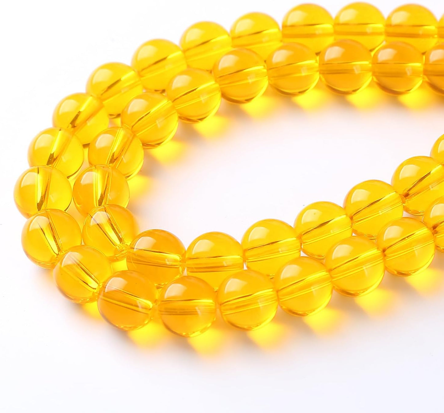 46pcs 8mm Smooth Yellow Crystal Glass Beads Citrine Round Loose Beads for Jewelry Making DIY Bracelet Necklace 15" Energy Healing Power Stone Beads