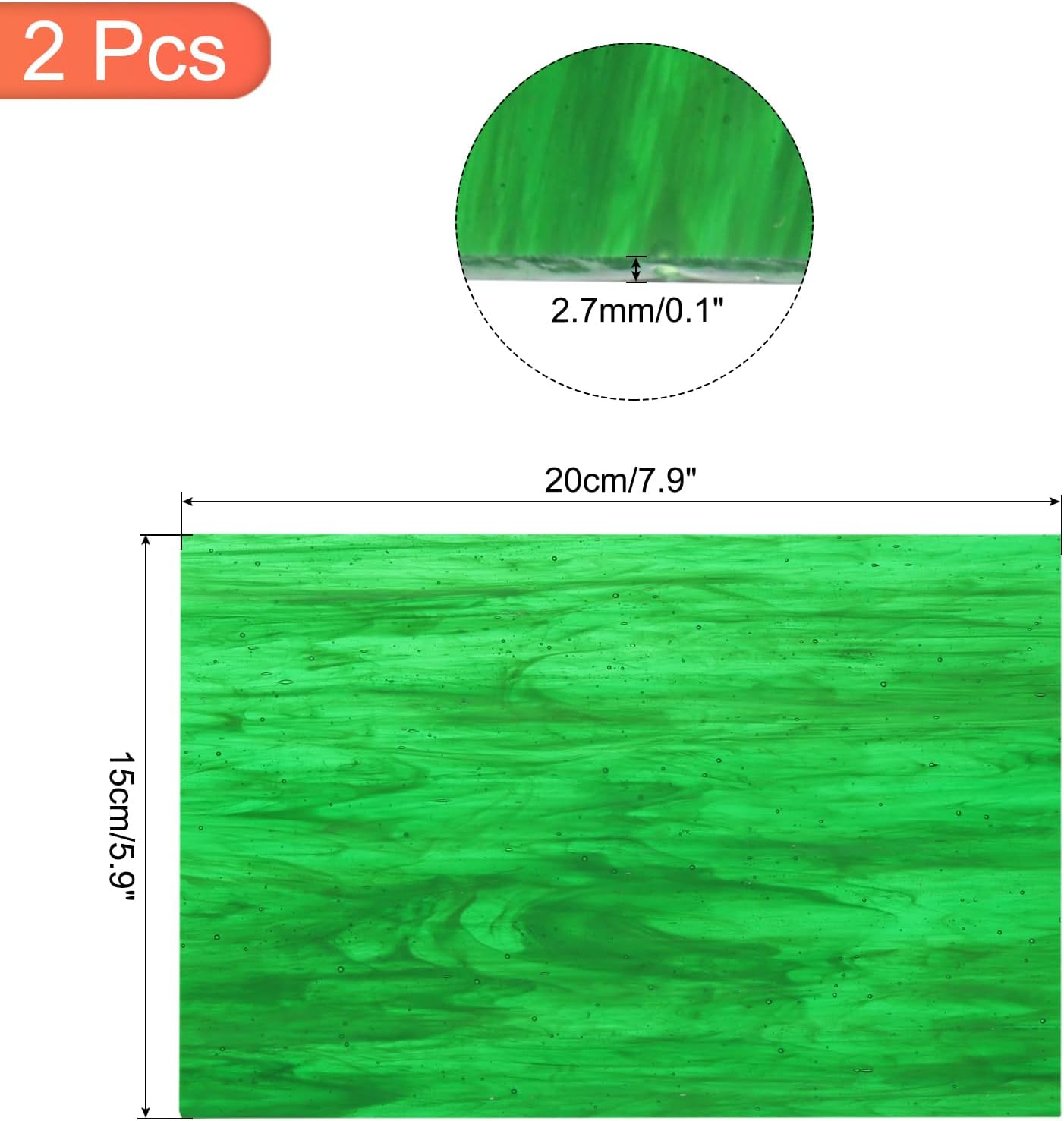 MECCANIXITY 2 Pcs Stained Glass Sheet Mosaic Tile 7.9 Inch x 5.9 Inch Dark Green Stained Glass Sheets for Crafts DIY Art Project
