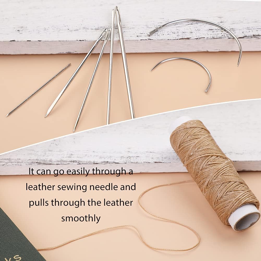 Ftyiwu Waxed Thread, Upholstery Needle and Thread 32 Yards with 7PCS Hand Sewing Needles for Home Upholstery Carpet Canvas Repair Leather Sewing (Khaki)