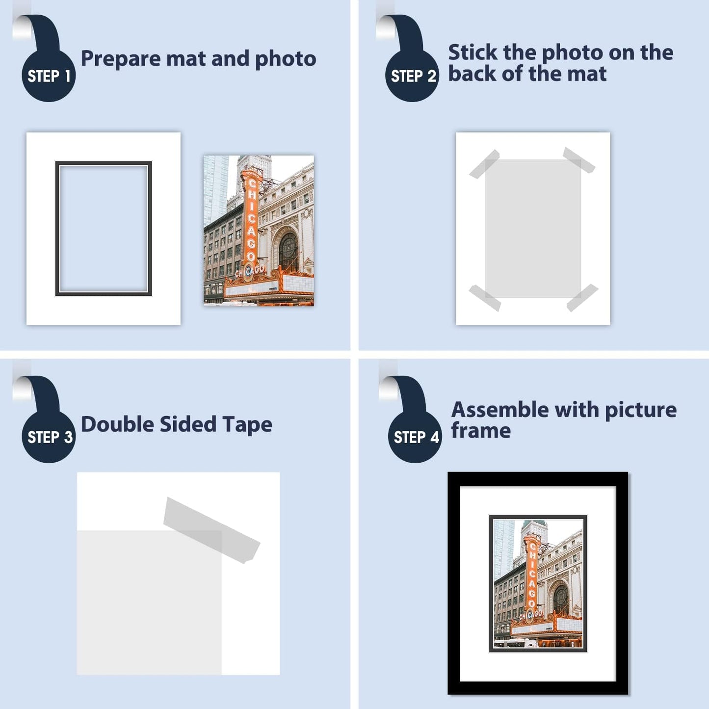 Mat Board Center, Double Mat - Acid Free, 8-ply Thickness, White Core - for Pictures, Photos, Framing (White Over Black, 8x10 for 5x7, Pack of 5)