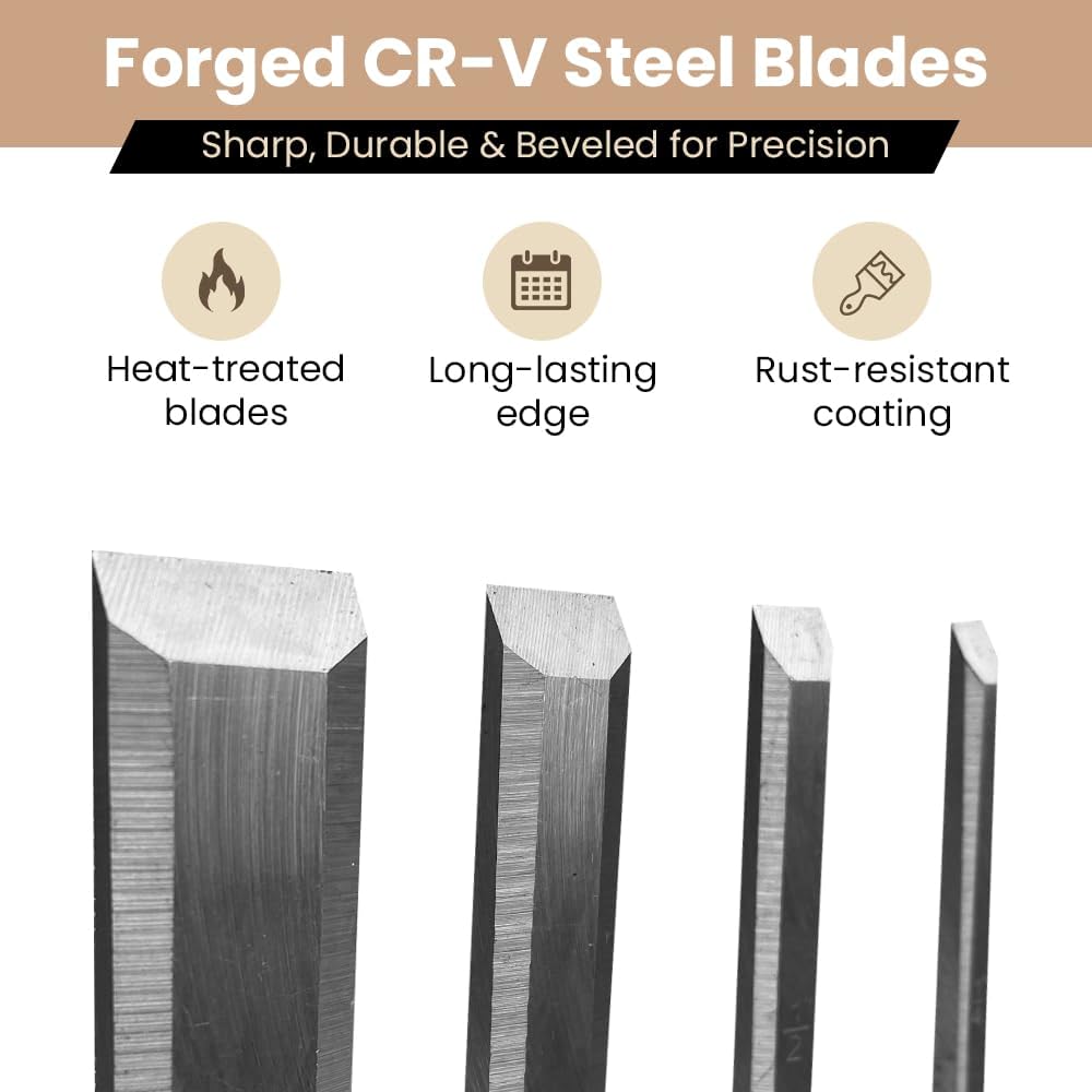 Wood Chisel Set – set of 4 Woodworking Chisels w/CR-V Steel Blades, Zipper Bag - Anti-Rust Coating Wood Chisels for Woodworking - Lightweight & Durable Carpenter Tools for Woodworking