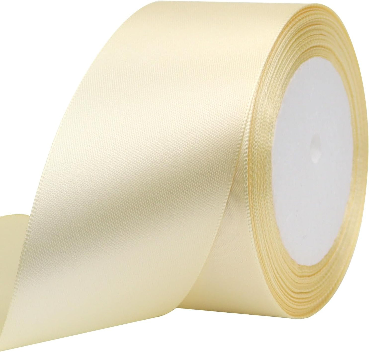 Rice White Solid Satin Ribbon 2 Inch 25 Yards Solid Polyester Fabric Ribbon for Gift Wrapping Wedding Christmas Baby Shower Birthday Party Decoration Handmade Immortal Flower Craft