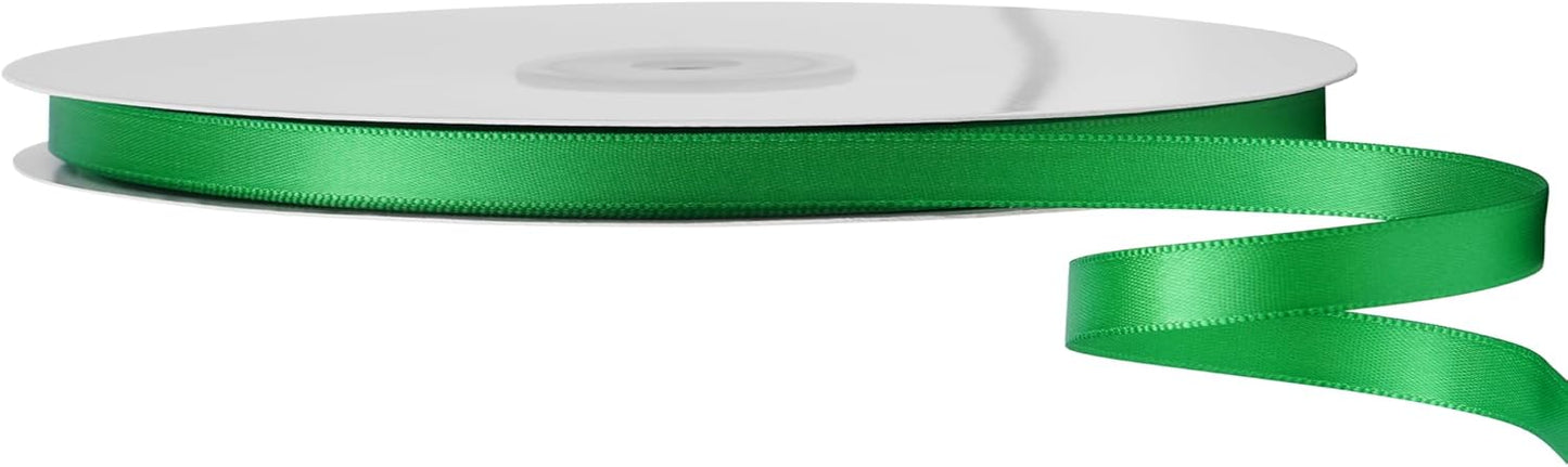 LIUYAXI Green Double Faced Satin Ribbon, 3/8" X Continuous 100 Yards, Ribbons Perfect for Gift Wrapping Bows Bouquet Wedding Decor DIY Craft and More