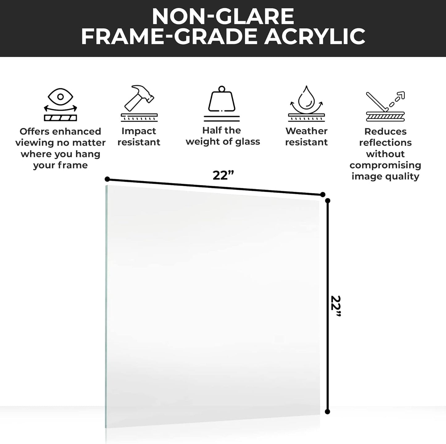 CountryArtHouse Non-Glare Acrylic Replacement for 22x22 Picture Frame, Replacement Plexiglass for 22x22 Photo Frame, UV-Resistant Non-Glare Acrylic Cover Sheet