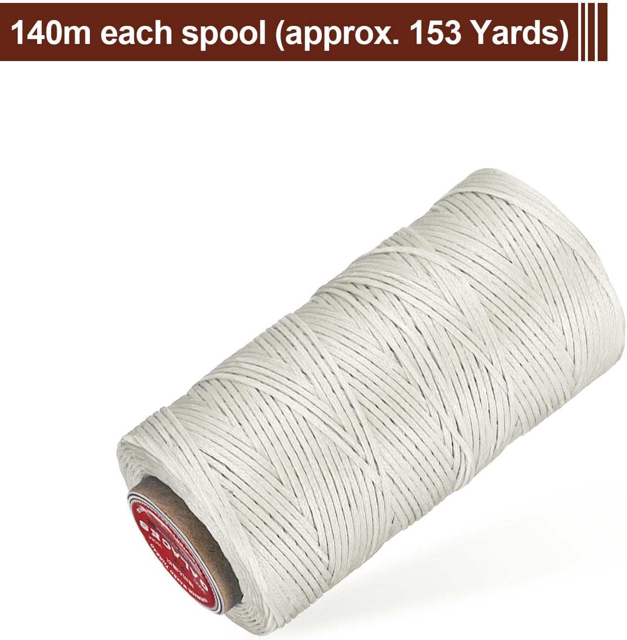 uxcell Flat Leather Sewing Waxed Thread, 140m / 153 Yards Polyester Wax String, 300D Wax Stitching Cord for Leather Crafts, Bookbinding, Bracelets Braided, Milky White