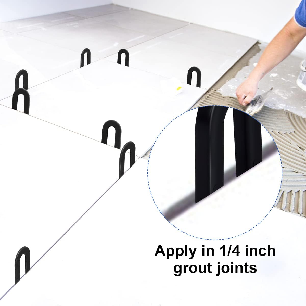 DGSL Tile Leveling System Tile Spacers 1/4 Inch, 300 pieces Horseshoe Shim U Shape Plastic Tile Leveling Clips for Various Types of Tile Leveling