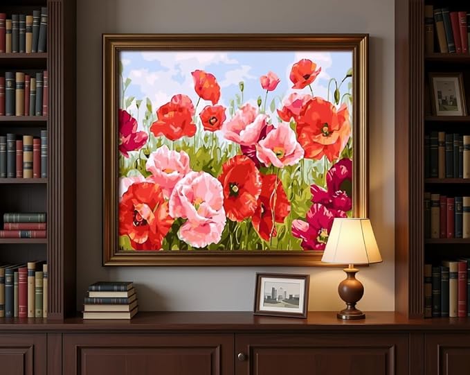 BAISITE Paint by Numbers Kit for Adults Beginners,20" Wx16 L Canvas for Painting Kits for Adults in Colorful Box Poppy Flowers-BSC001-Already Stretched on a Wooden Frame