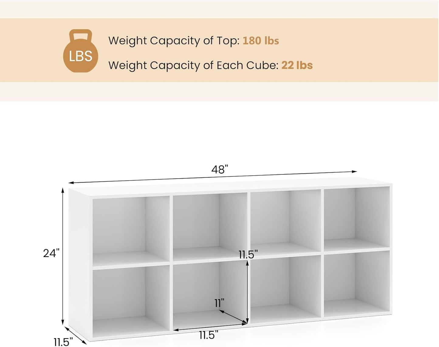 Giantex 8-Cube Bookcase, 3-Tier Cubby Bookshelf, Horizontal Vertical Display Rack with Anti-Tipping Kits, Modern Storage Organizer Shelf Unit for Bedroom, Living Room, Study (White, 8-Cube)