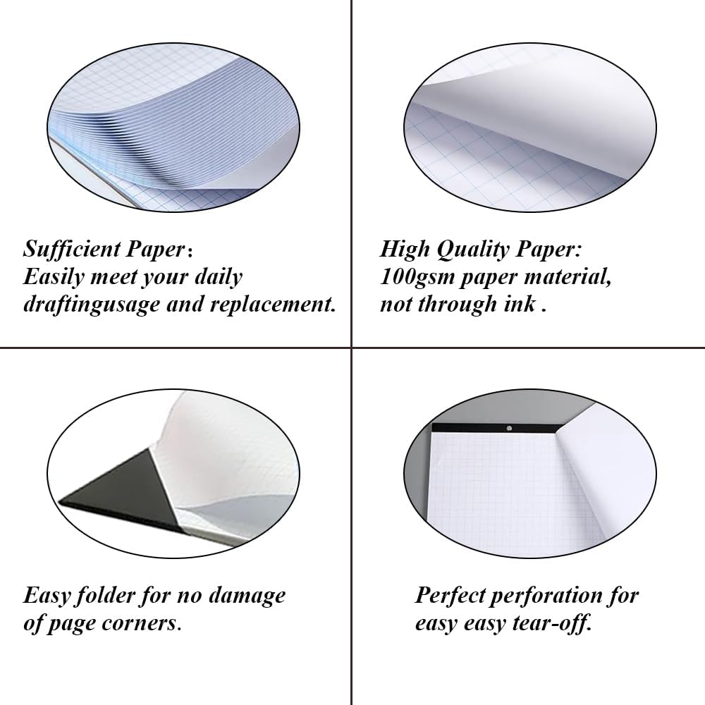 Large Engineering Graph Paper - 22" x 17" Grid Paper, 50 Sheets/100 Pages, 4"x4" Grid Pad, Giant Drafting Pad Sketching Graph Paper for Engineer Architect Designer Mathematician Draftsman
