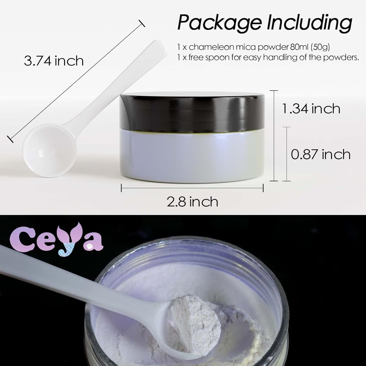 Ceya Interference Mica Powder, 1.8oz/ 50g Ghost Green Chrome Nail Powder, Cosmetic Grade Pearlescent Effect Color Shift Pigment for Epoxy Resin, Makeup, Nail Polish, Soap Candle Making, Slime, Paint