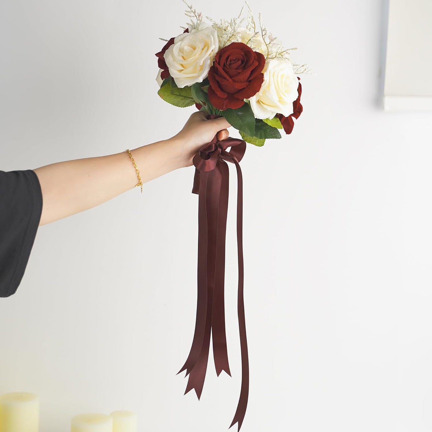 HUIHUANG Burgundy Satin Ribbon 1 inch x 50 Yards Dark Burgundy Double-Faced Polyester Ribbon for Gift Wrapping, Wedding Invitations, Hair, Bows Making, Christmas Holiday Decor, Floral Arrangement