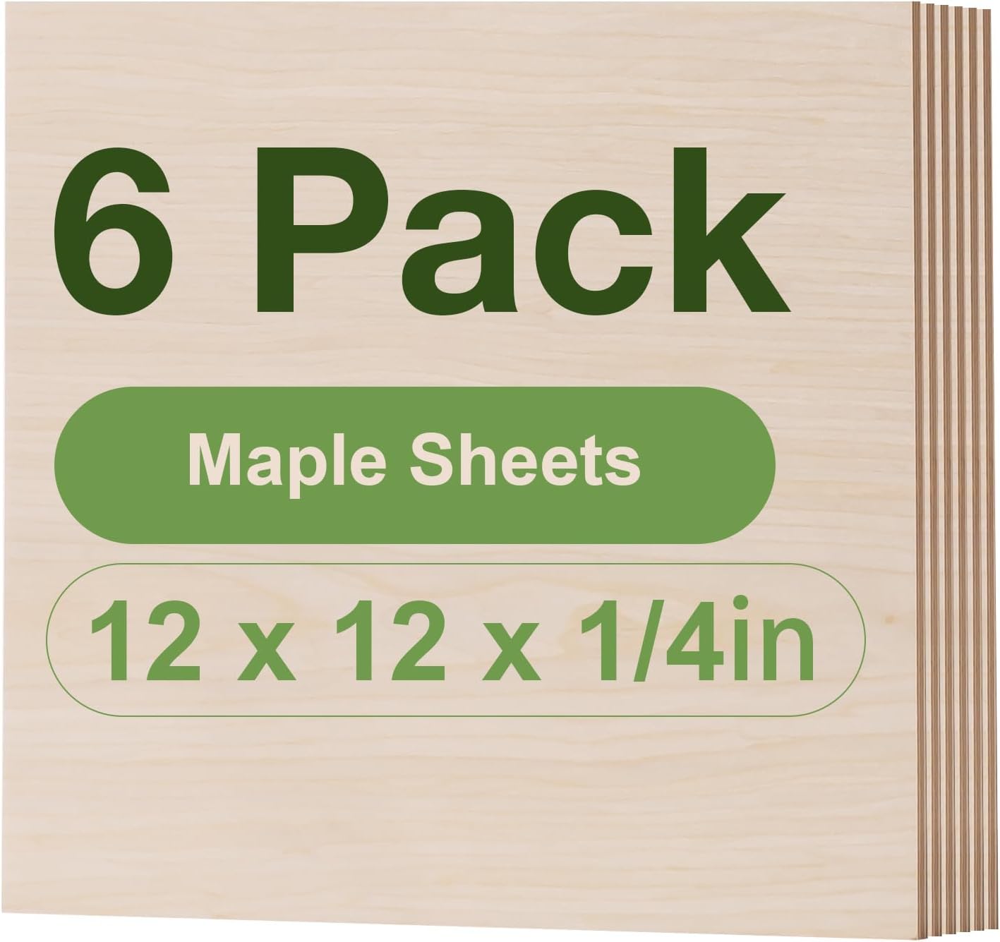 6 Pack Maple Plywood Sheets, 12 x 12 x 1/4 Inch, 6mm for Laser Cutting, Architectural Models, Wood Burning and DIY Crafts