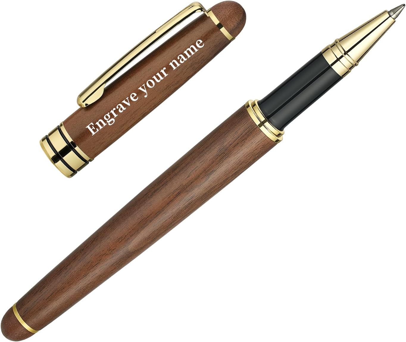 BEILUNER Luxury Personalized Wood Ballpoint Pen Writing Set,Walnut-Elegant Fancy Nice Gift Pen Set for Signature Executive Business Office Supplies - Christmas Gift Boxed with Extra Refills (Black)