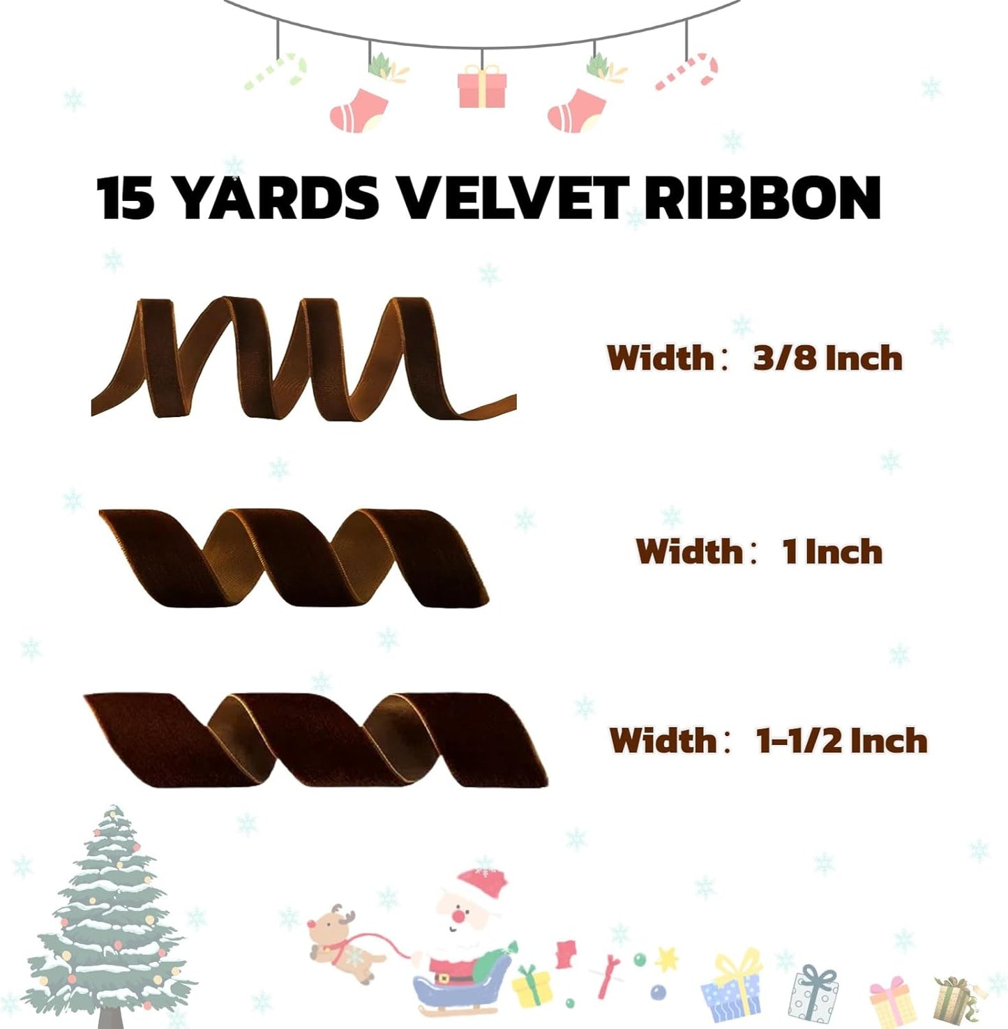 15 Yards Velvet Ribbon 3/8 Inch Single Face Brown Velvet Ribbon Spool Prefect for Holiday Wedding, Ribbons for Gift Wrapping, Christmas Tree Ornaments Wreath Hair Bows, Ribbons for Crafts
