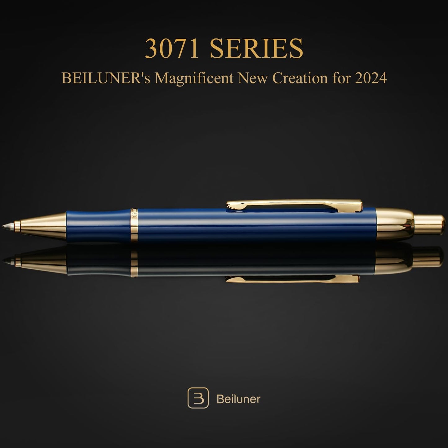 BEILUNER Luxury Gel Pen with 24K Gold Electroplating Finish, Blue Piano Lacquer, Luxury Grade Craftsmanship, Best Gel Pen Gift Set for Men and Women