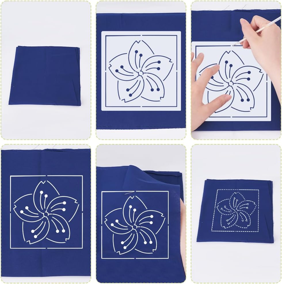 FREEBLOSS Sashiko Embroidery Stencils Sashiko PET Stencil Flowers Embroidery Patterns Stencils for Drawing Sashiko Template for Hand Quilting and Embroidery 14x14cm