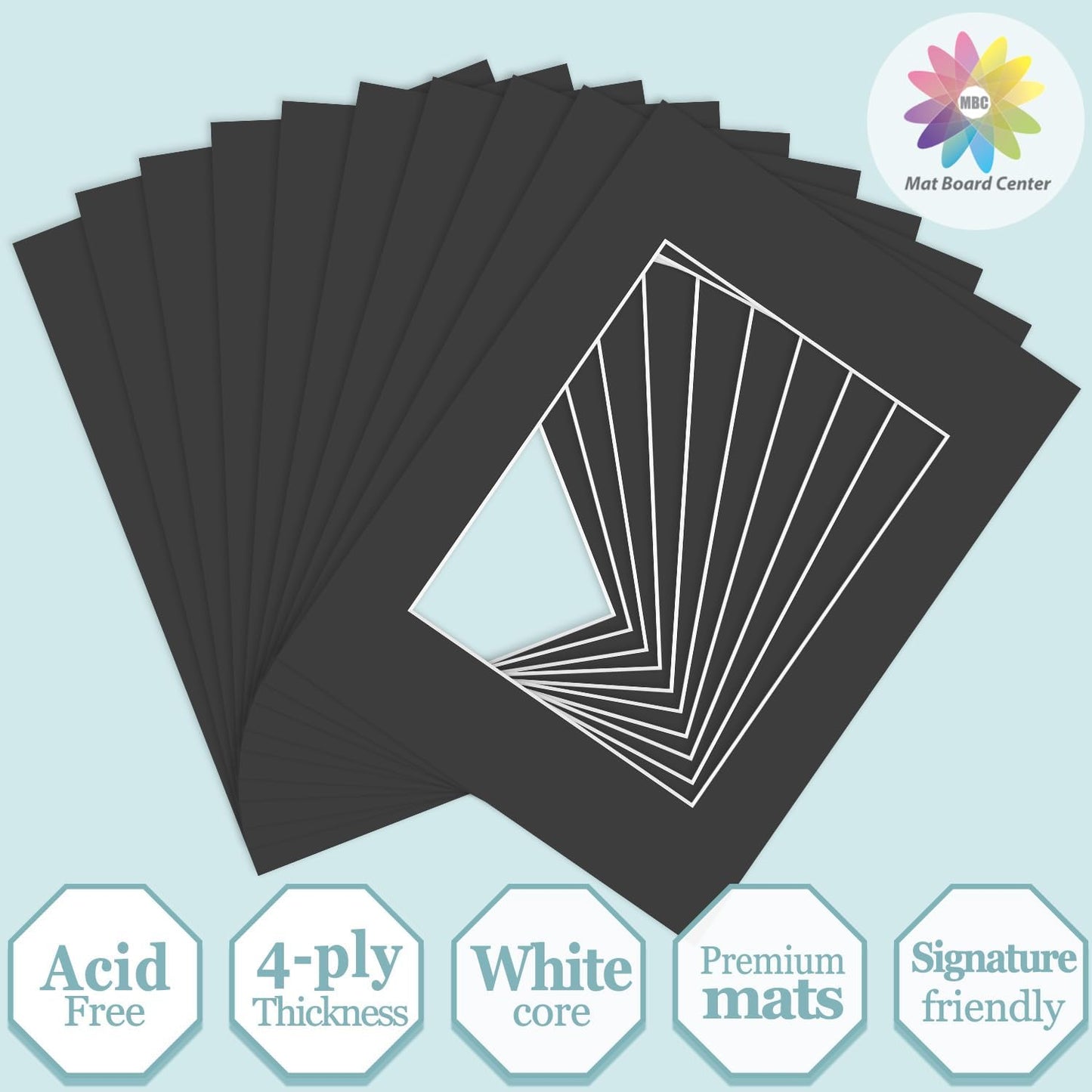 MBC Mat Board Center, 10 Pack 12x16 for 8.5x11 Black Picture Mats Frame Mattes, Bevel Cut, Acid Free, 4-ply Thickness
