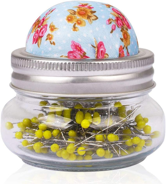 eZAKKA Pin Cushion, Sewing Pins for Sewing with Needle Pin Holder and Glass Bottle 200 Pieces Pearl Needles Quilting Pin Cushion Kit