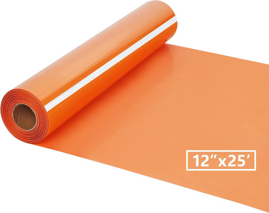 HTV Iron on Vinyl 12Inch by 25ft Roll HTV Heat Transfer Vinyl for T-Shirt HTV Vinyl Rolls for All Cutter Machine - Easy to Cut & Weed for Heat Vinyl Design (25ft, Orange)