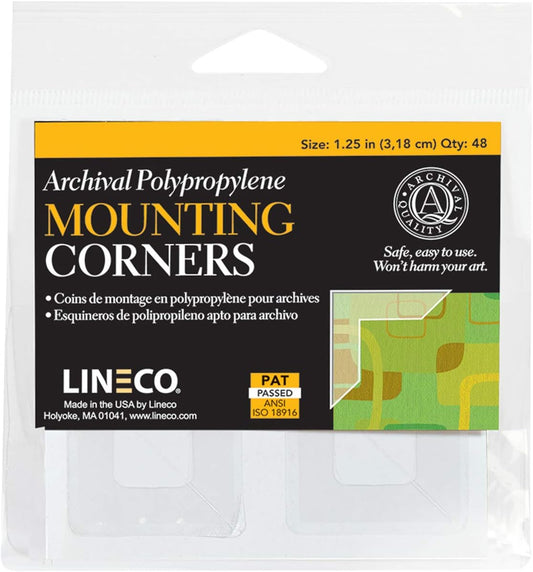 Lineco, Self-Adhesive Polypropylene Mounting Corners, 1.25 inch Full View, Pressure Sensitive, Non-Yellowing Acrylic Adhesive (Pack of 48)