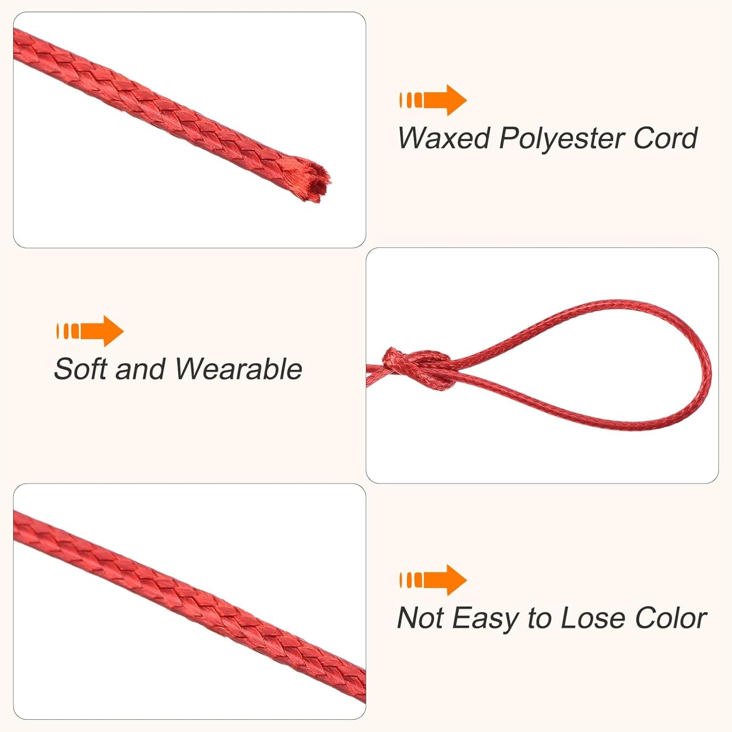 MECCANIXITY Waxed Cord 1mm Waxed Polyester Cord 175 Yard Wax String for Bracelet Making,Necklaces, Beading,Jewelry Making and DIY Crafts(Red)