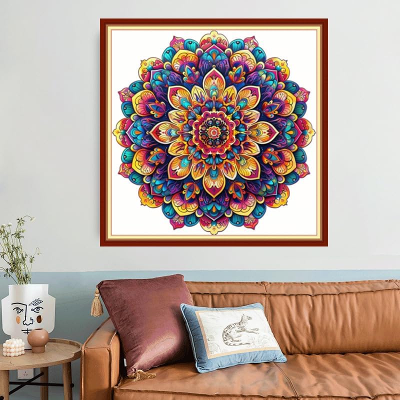 Joyhoor Stamped Cross Stitch Kits for Beginners, Needlepoint Kits for Adults, 11CT Counted Embroidery Kits-Magic Mandala 18x18 inchs