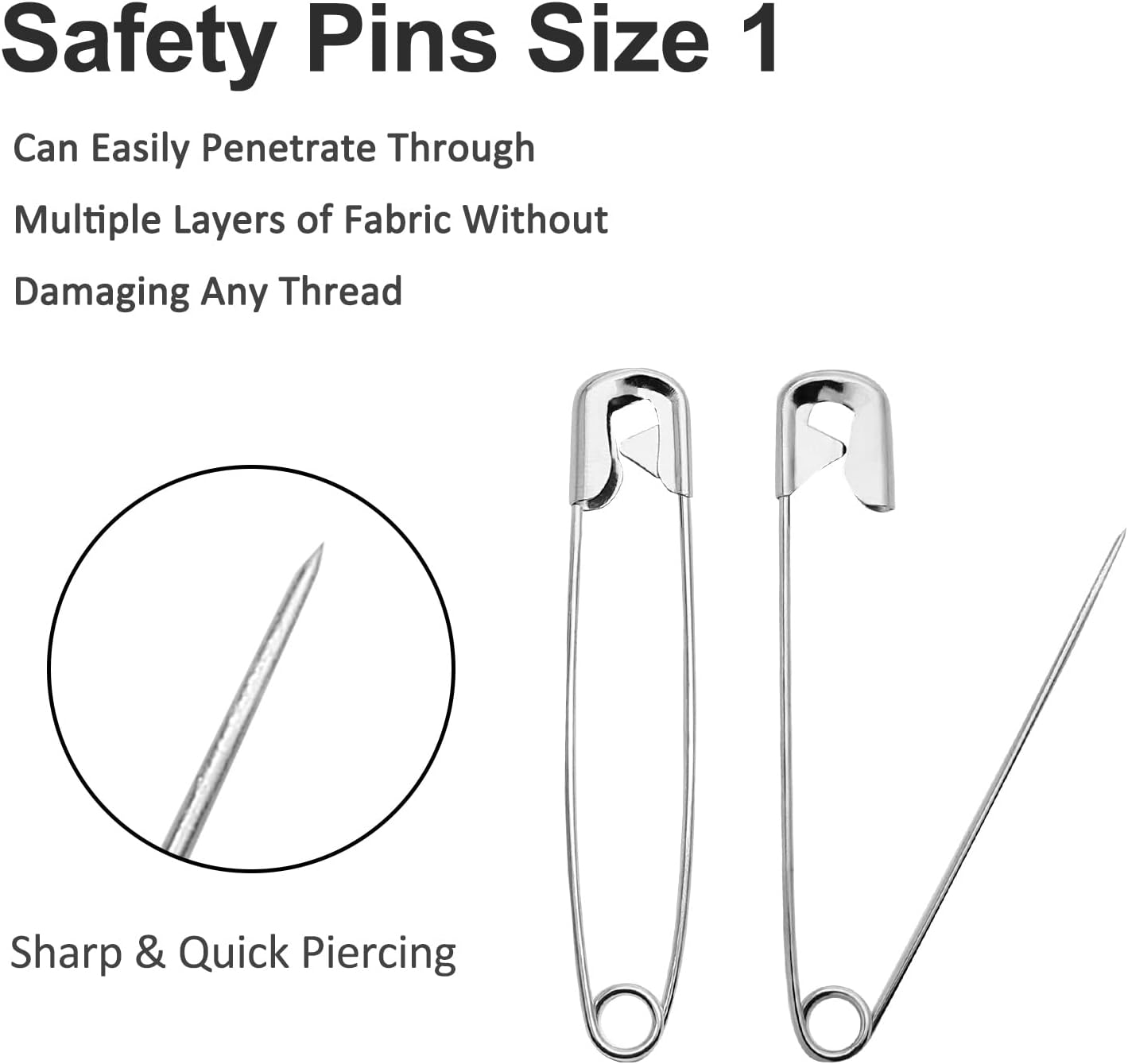 1000PCS 28mm / 1.1 Inch Heavy Duty Quilting Pins, Medium Safety Pins Size 1, Silver Metal Sewing Pins, Sharp Pins for DIY Crafts Jewelry Making Baby Clothing (Nickel Plated)