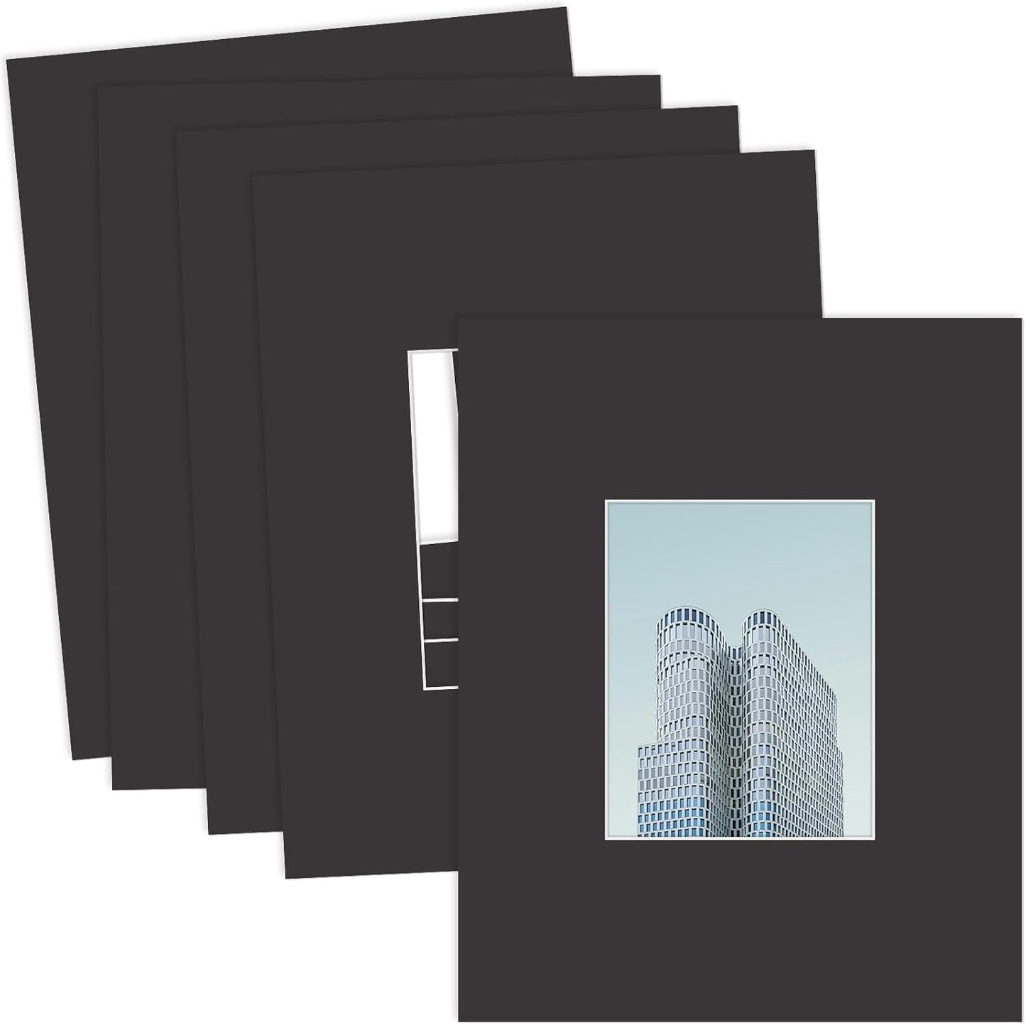 MBC MAT BOARD CENTER, 5 Pack 16x20 for 8x10 Black Picture Mats Frame Mattes, Bevel Cut, Acid Free, 4-ply Thickness