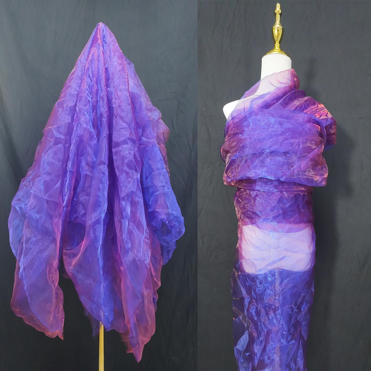 Two-Tone Iridescent Holographic Organza Fabric - 5.5 Yards | Lightweight Sheer Gauze Voile Tulle | for Dresses, Party Decor, DIY Crafts, Shiny Backdrops(Sapphire red)