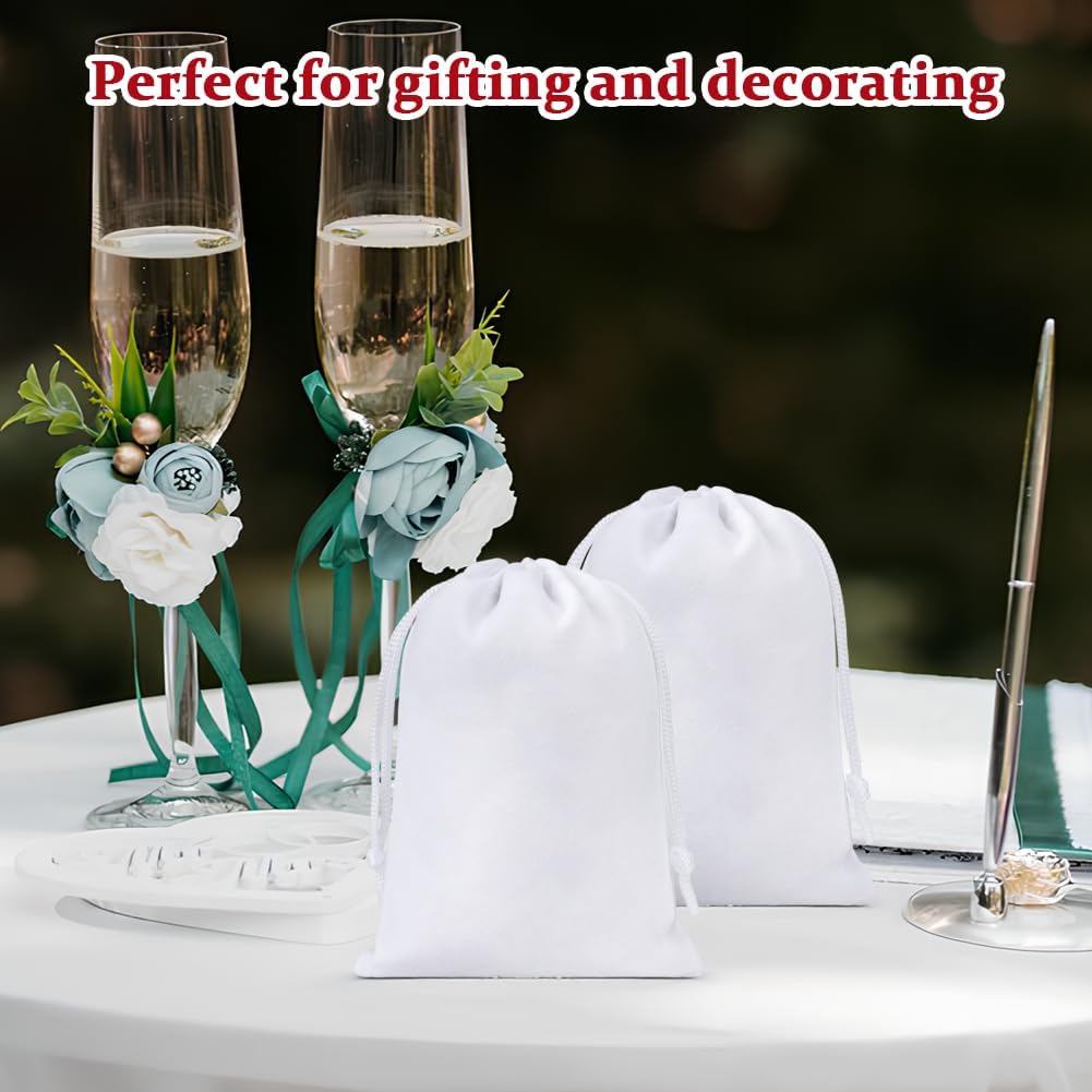 Shintop 20pcs Velvet Bags, 4x6inch White Drawstring Gift Bags Jewelry Pouch for Wedding Birthday Party Favor