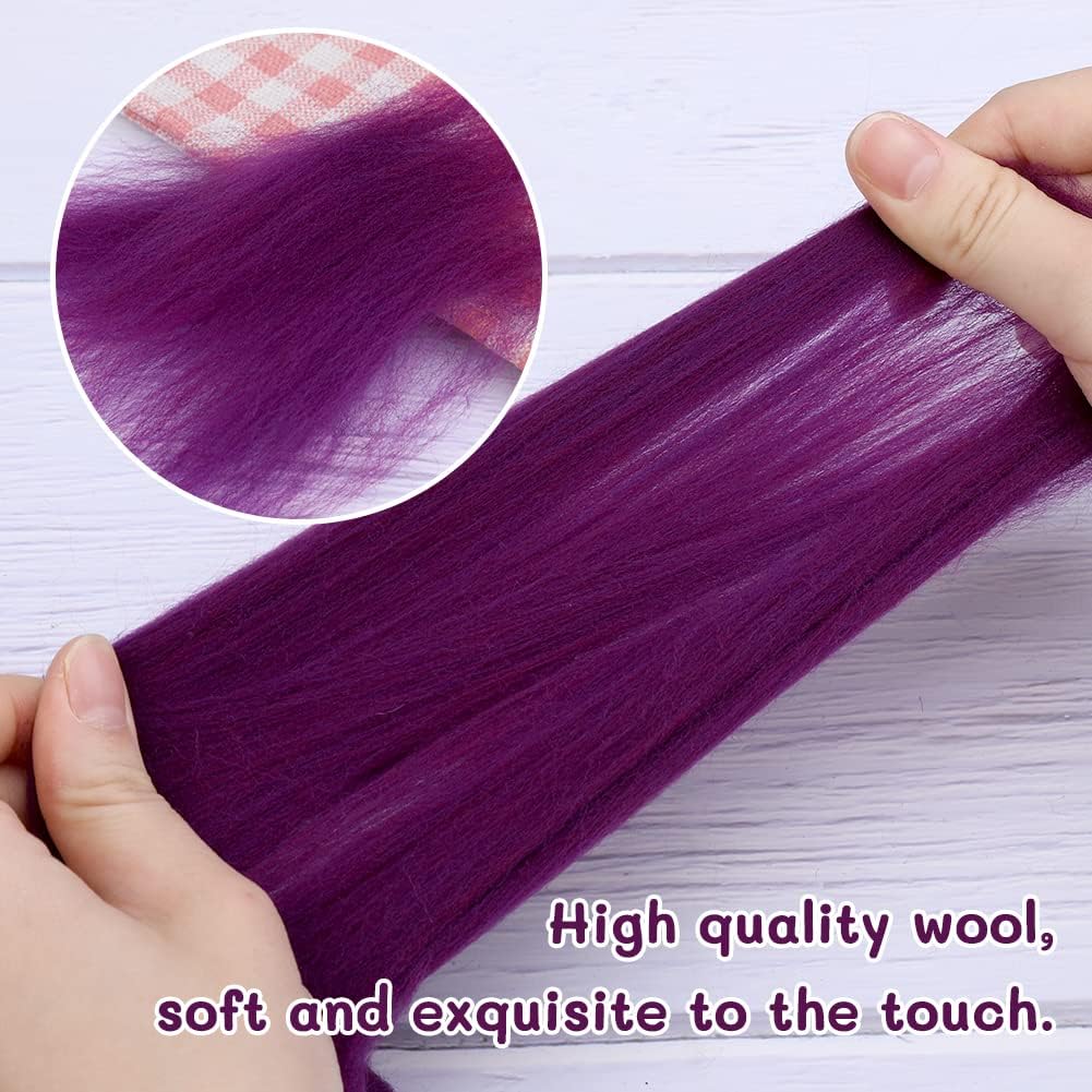 Wool Roving Bulk - 8.82oz Super Wool Chunky Yarn, Wool Roving Top for Needle Felting, Soft Felting Wool Supplies for Hand Spinning, Blending, Weaving and DIY Craft (Dark Purple)