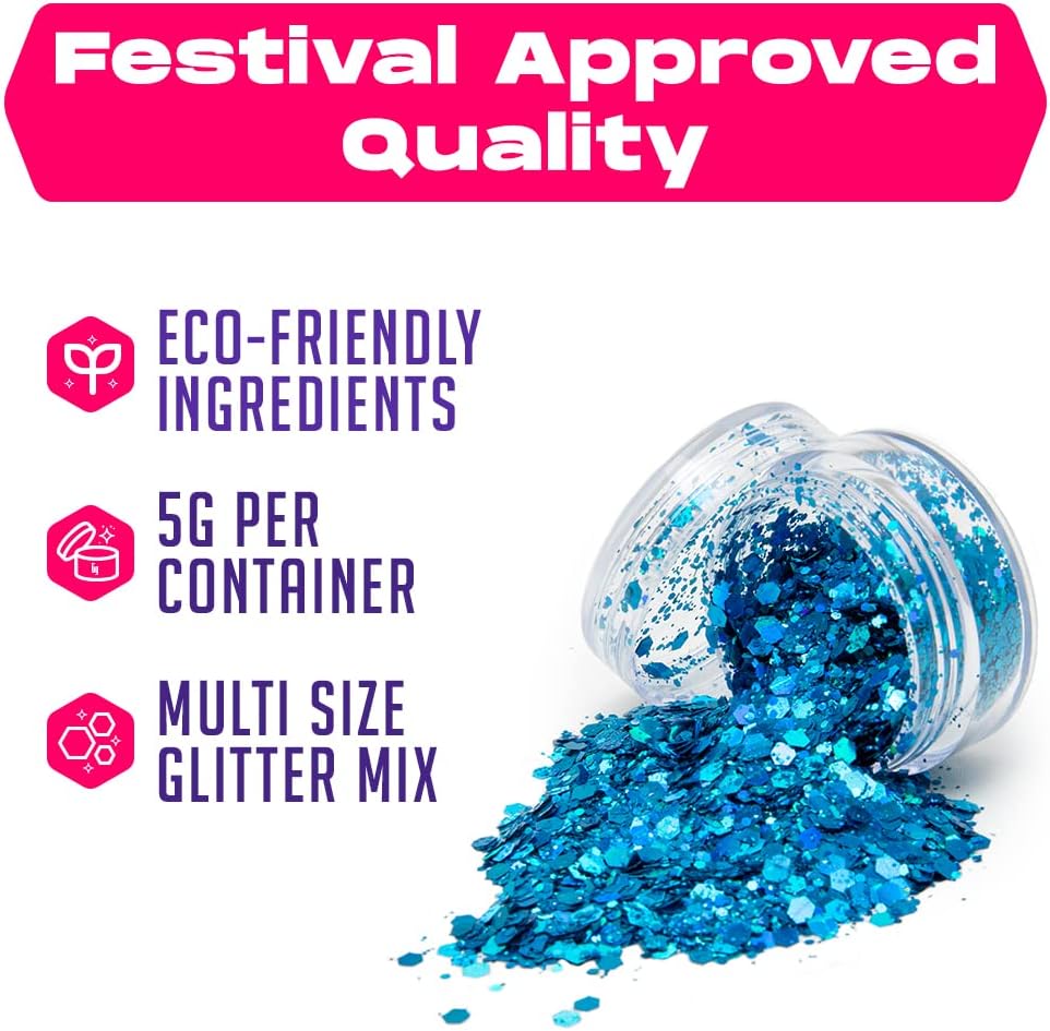 Blue Biodegradable Glitter Makeup | Plant Based, Eco Friendly, Hair Glitter, Face Glitter or Body Glitter | Cosplay EDM Music Festival and Rave Makeup Accessory | 5 Grams of Chunky Glitter