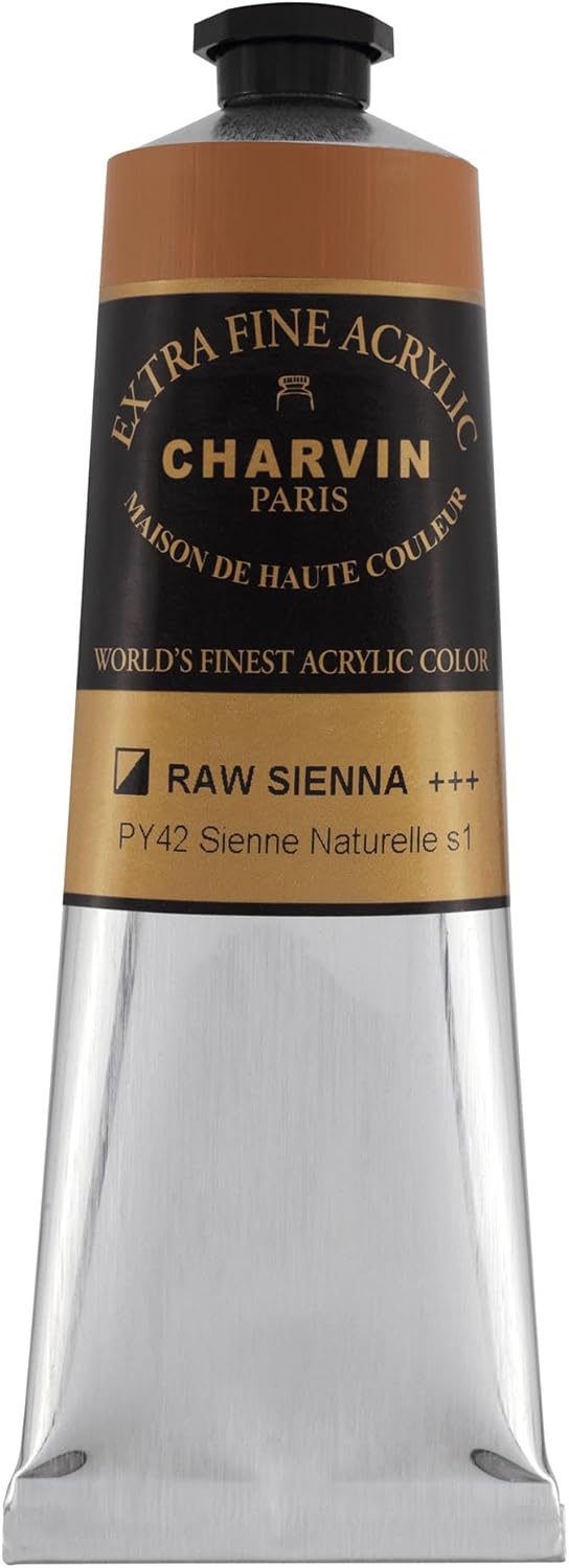 Charvin Extra Fine Professional Acrylic Paint - Raw Sienna, 150ml Tube, Triple-Milled, Lightfast Pigments, Open Stock Artist Acrylic Paints in Nature-Inspired Hues