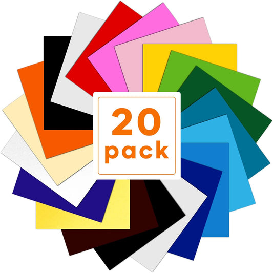 HTVRONT Heat Transfer Vinyl Bundle - 20 Pack 12" x 10" Iron on HTV for T-Shirt - 18 Assorted Colors Compatible with Cricut Cutting Machine, for Silhouette Cameo or Heat Press Machine