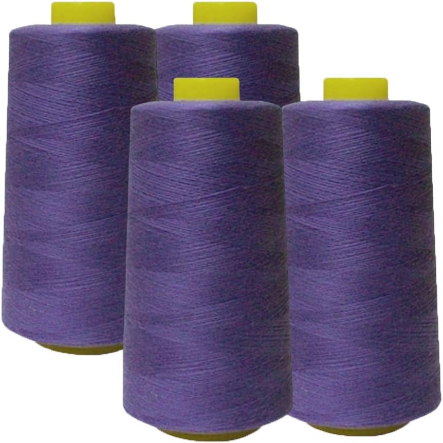 AK Trading 4-Pack Purple All Purpose Sewing Thread Cones (6000 Yards Each) of High Tensile Polyester Thread Spools for Sewing, Quilting, Serger Machines, Overlock, Merrow & Hand Embroidery.